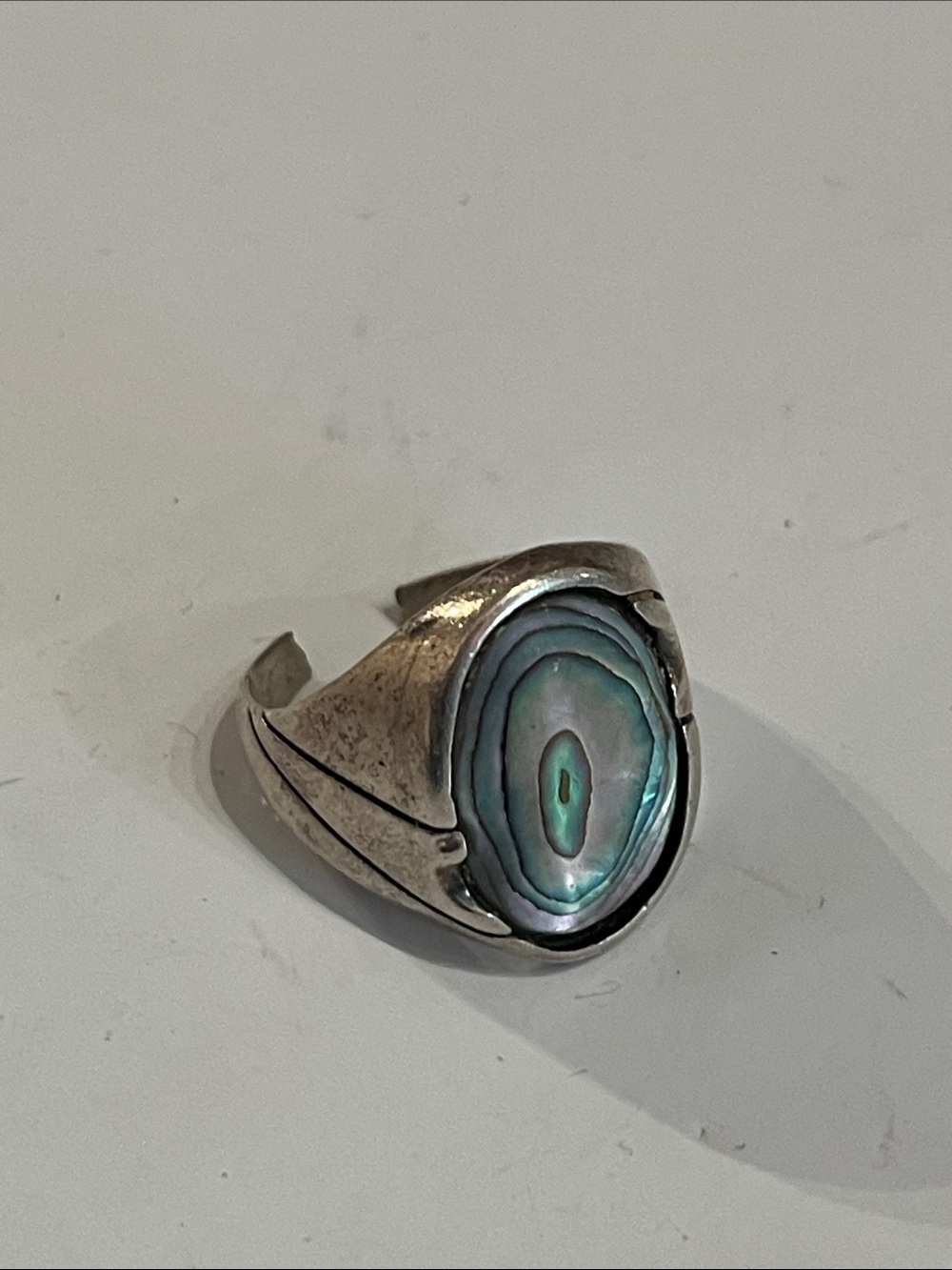 MEXICO 925 Abalone Shell Silver Ring - Iridescent Blue-Green 7